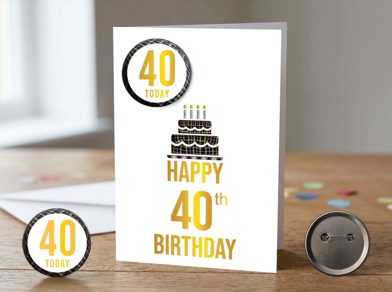 Happy 40th Birthday Card (Male) with Detachable Badge
