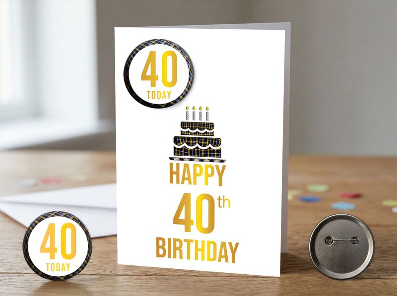 Happy 40th Birthday Card (Male) with Detachable Badge