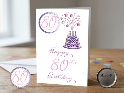 Happy 80th Birthday Card (Female) with Detachable Badge