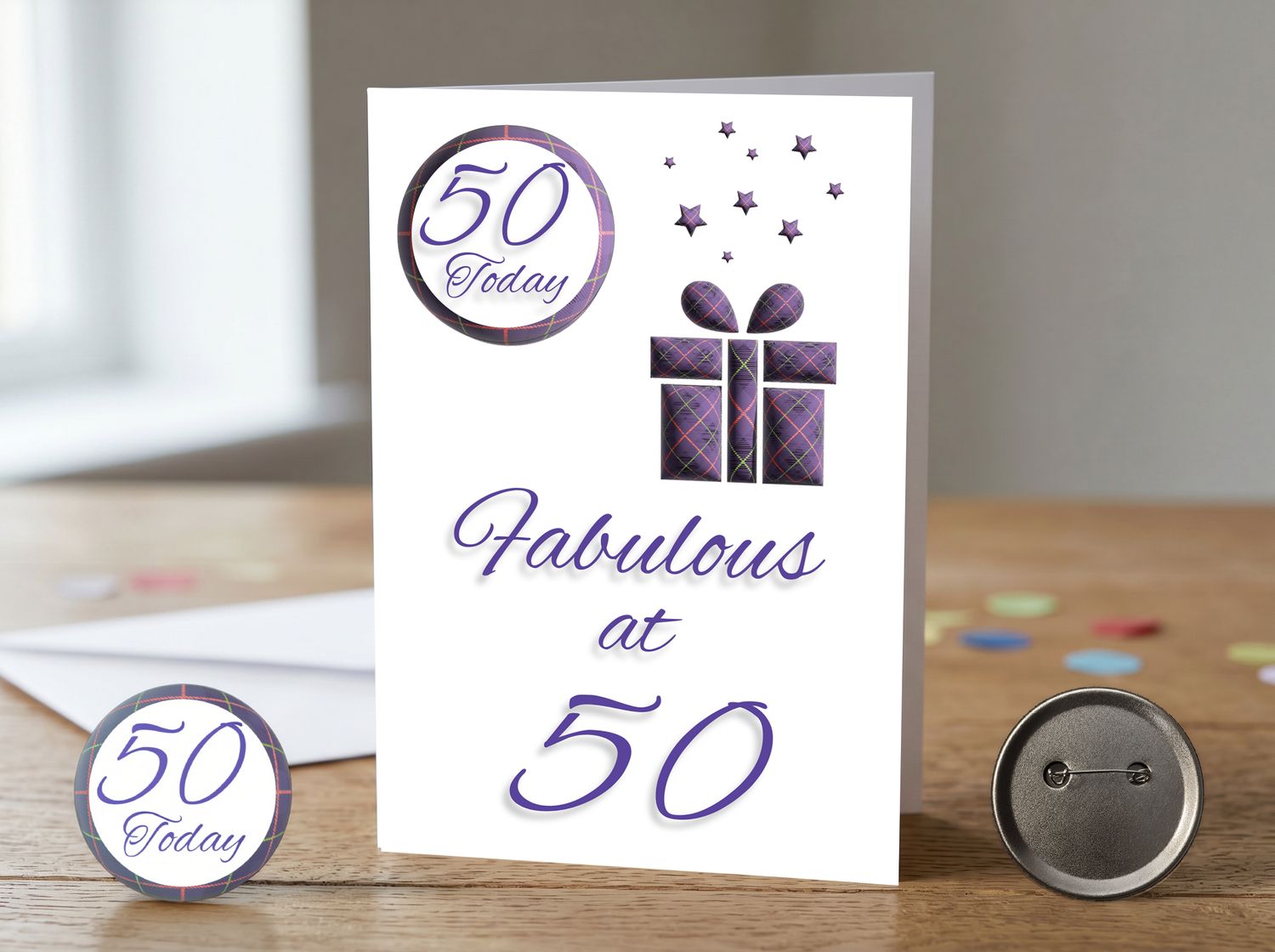 Happy 50th Birthday Card (Female) with Detachable Badge