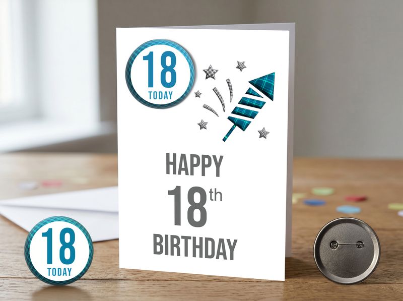 Happy 18th Birthday Card (Male) with Detachable Badge