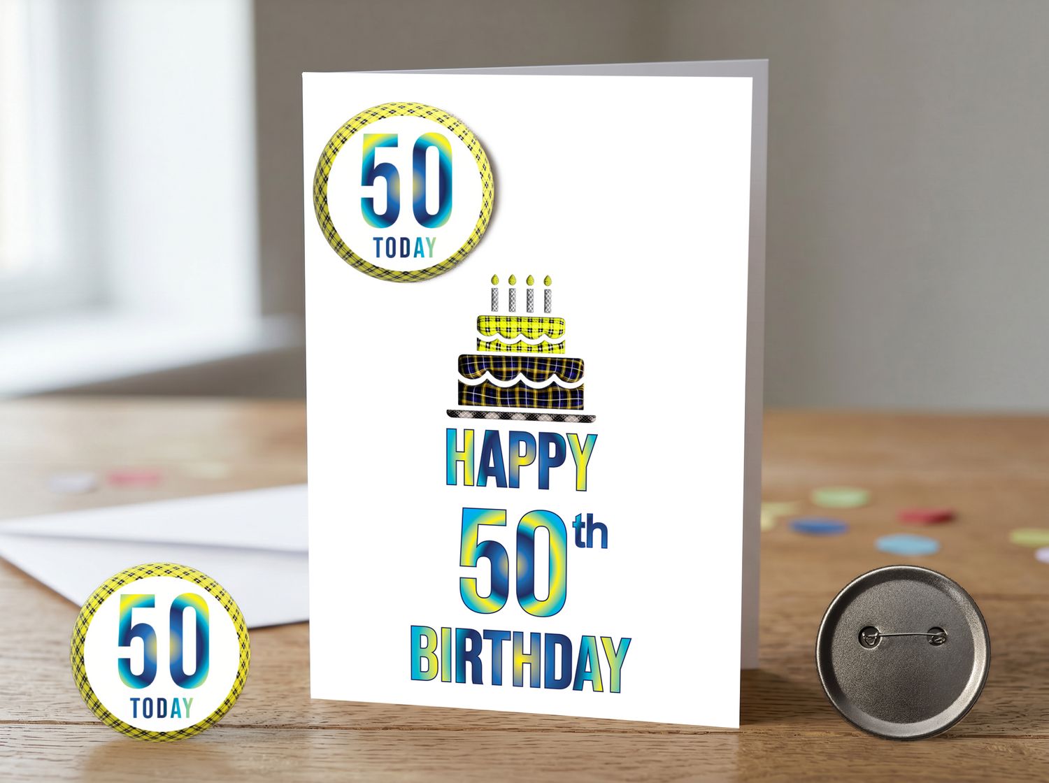 Happy 50th Birthday Card (Male) with Detachable Badge