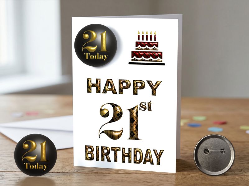 Happy 21st Birthday Card (Male) with Detachable Badge