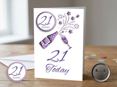 Happy 21st Birthday Card (Female) with Detachable Badge