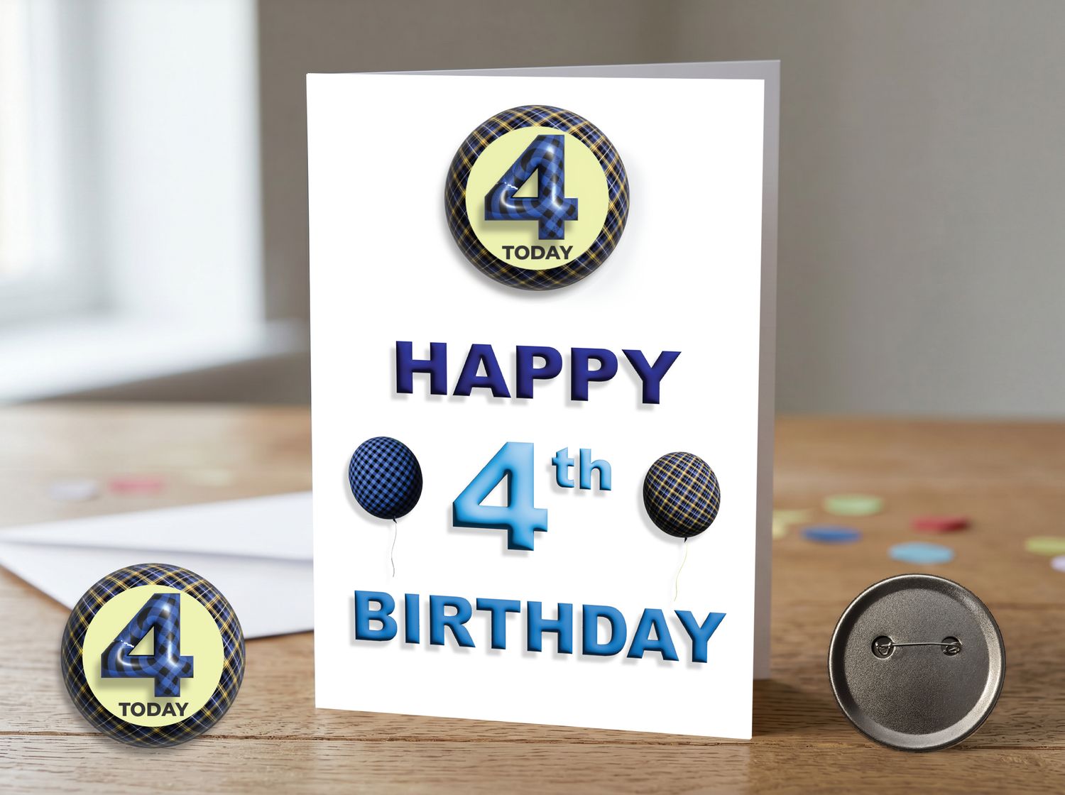 Happy 4th Birthday Card (Male) with Detachable Badge