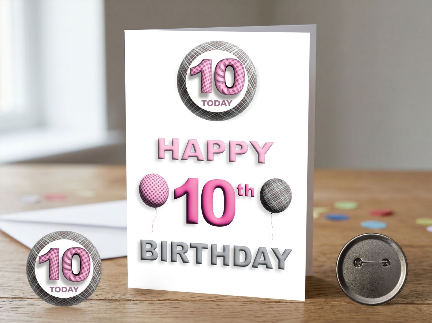 Happy 10th Birthday Card (Female) with Detachable Badge