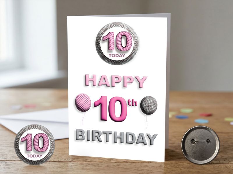 Happy 10th Birthday Card (Female) with Detachable Badge