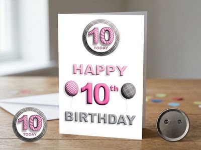 Happy 10th Birthday Card (Female) with Detachable Badge