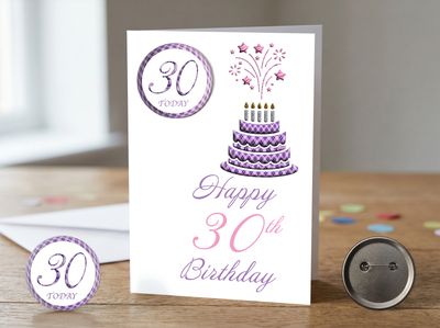 Happy 30th Birthday Card (Female) with Detachable Badge