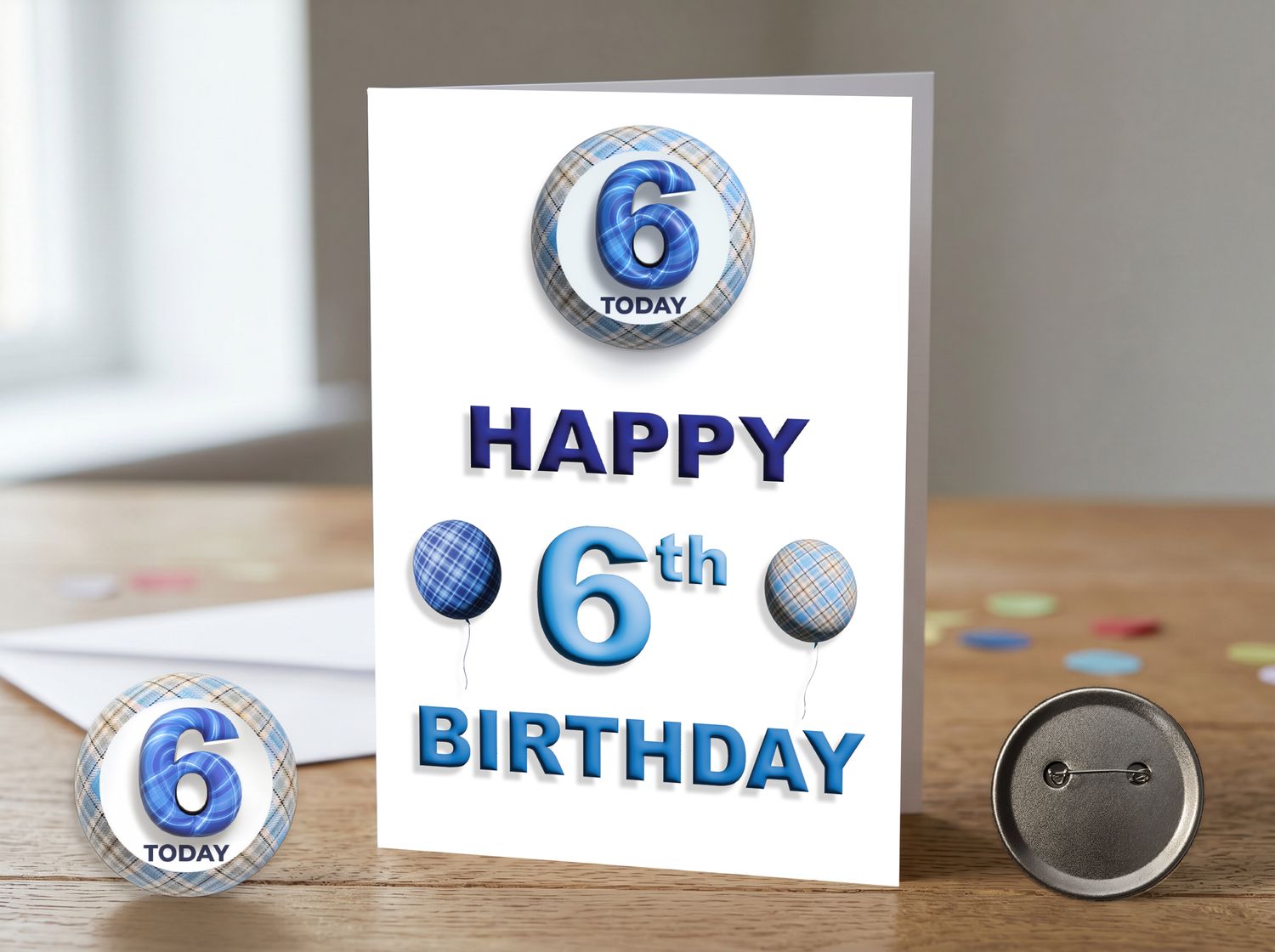 Happy 6th Birthday Card (Male) with Detachable Badge