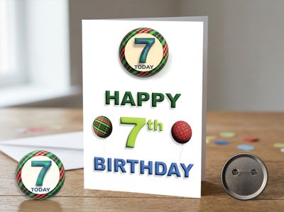 Happy 7th Birthday Card (Male) with Detachable Badge