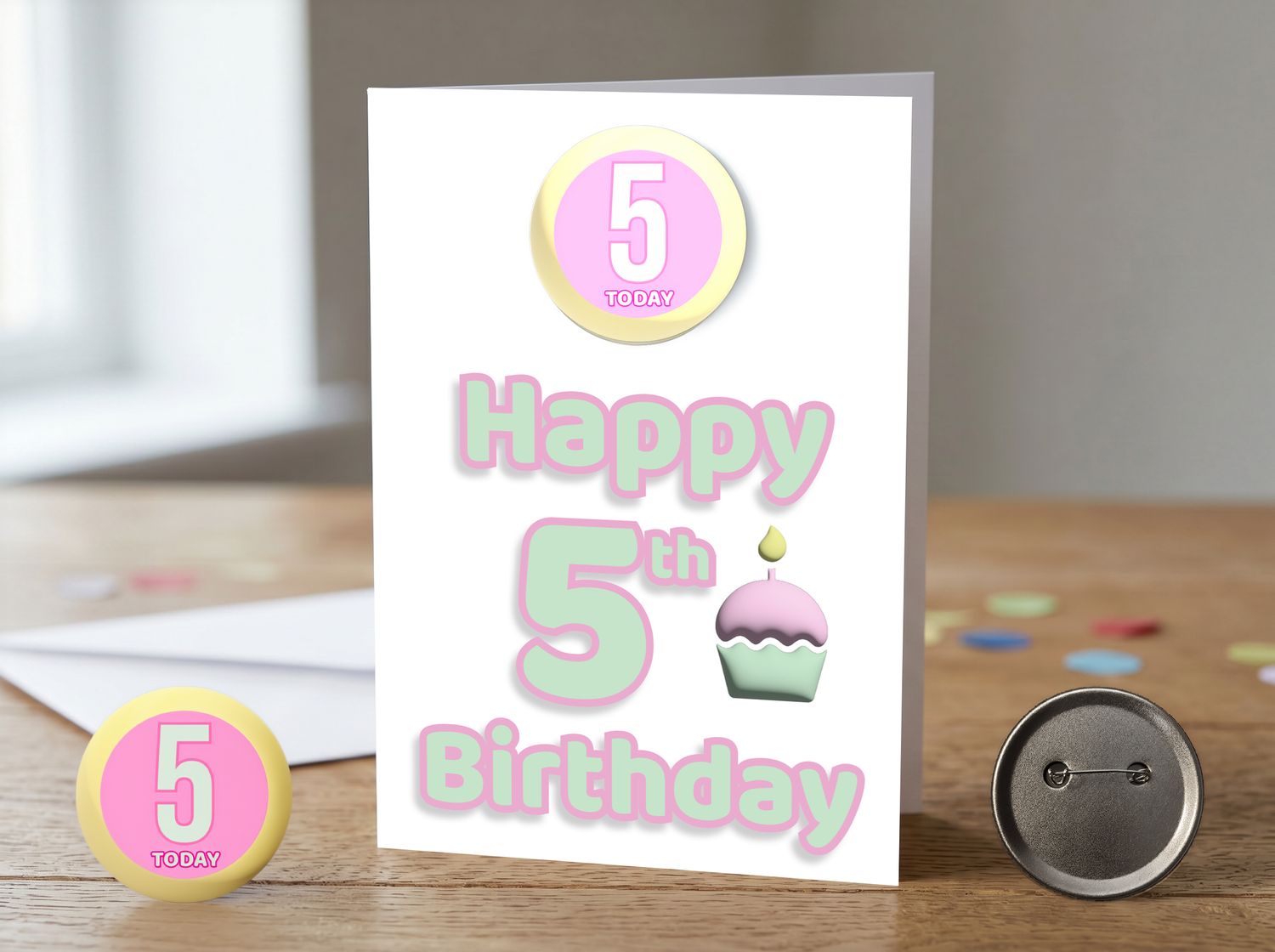 Happy 5th Birthday Card (Female) with Detachable Badge