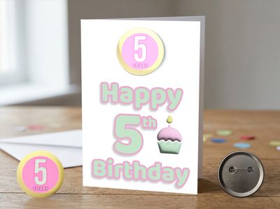 Happy 5th Birthday Card (Female) with Detachable Badge