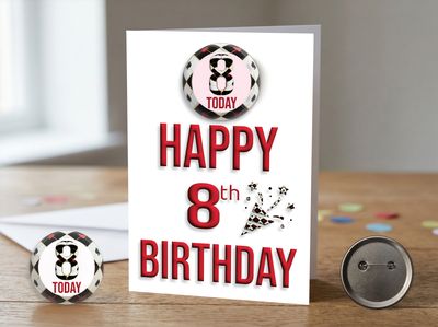Happy 8th Birthday Card (Male) with Detachable Badge