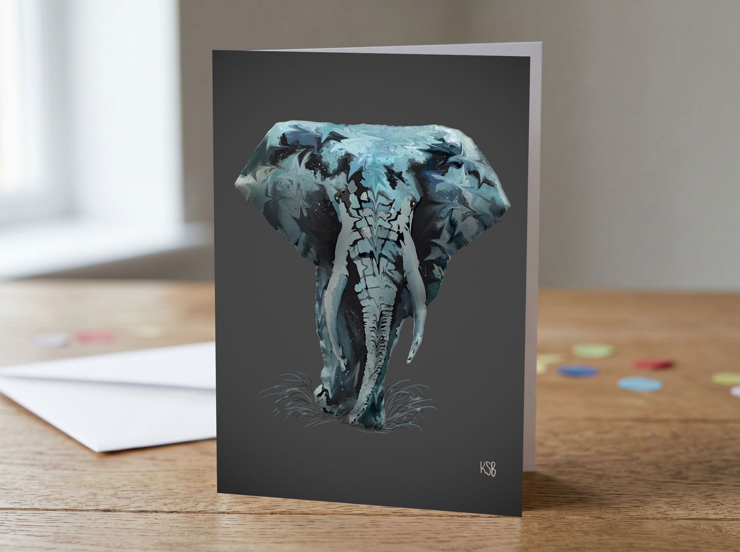 Blue Elephant – Contemporary Elephant Art Greetings Card (C5)