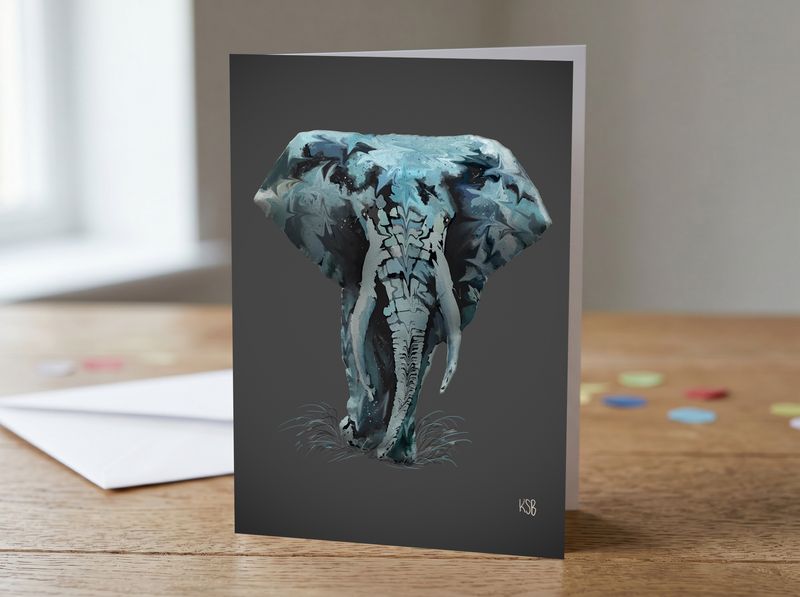Blue Elephant – Contemporary Elephant Art Greetings Card (C5)