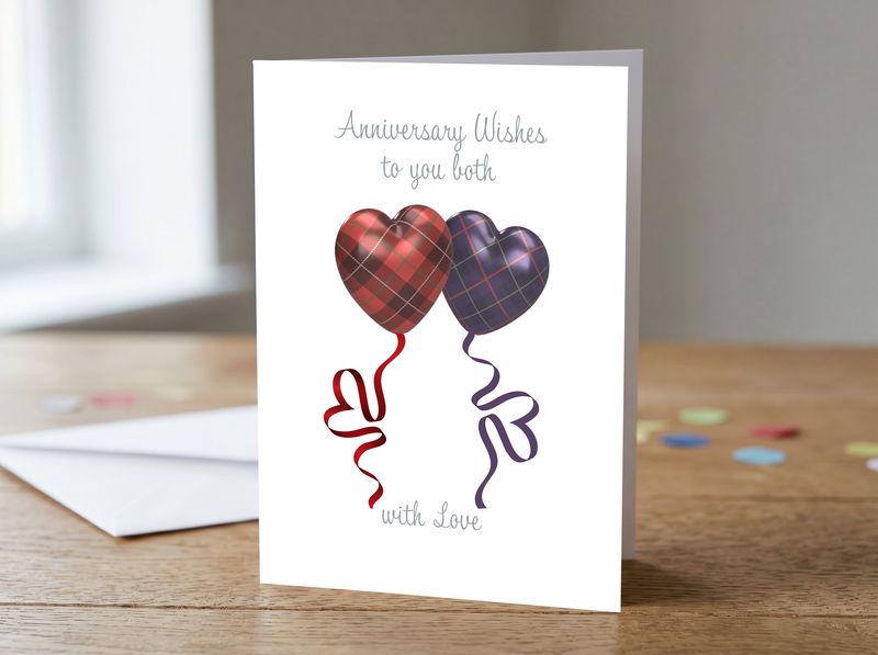 Tartan Heart Balloons Anniversary Card – 5x7 Greetings Card