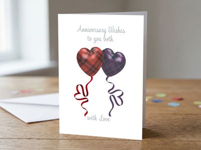 Tartan Heart Balloons Anniversary Card – 5x7 Greetings Card