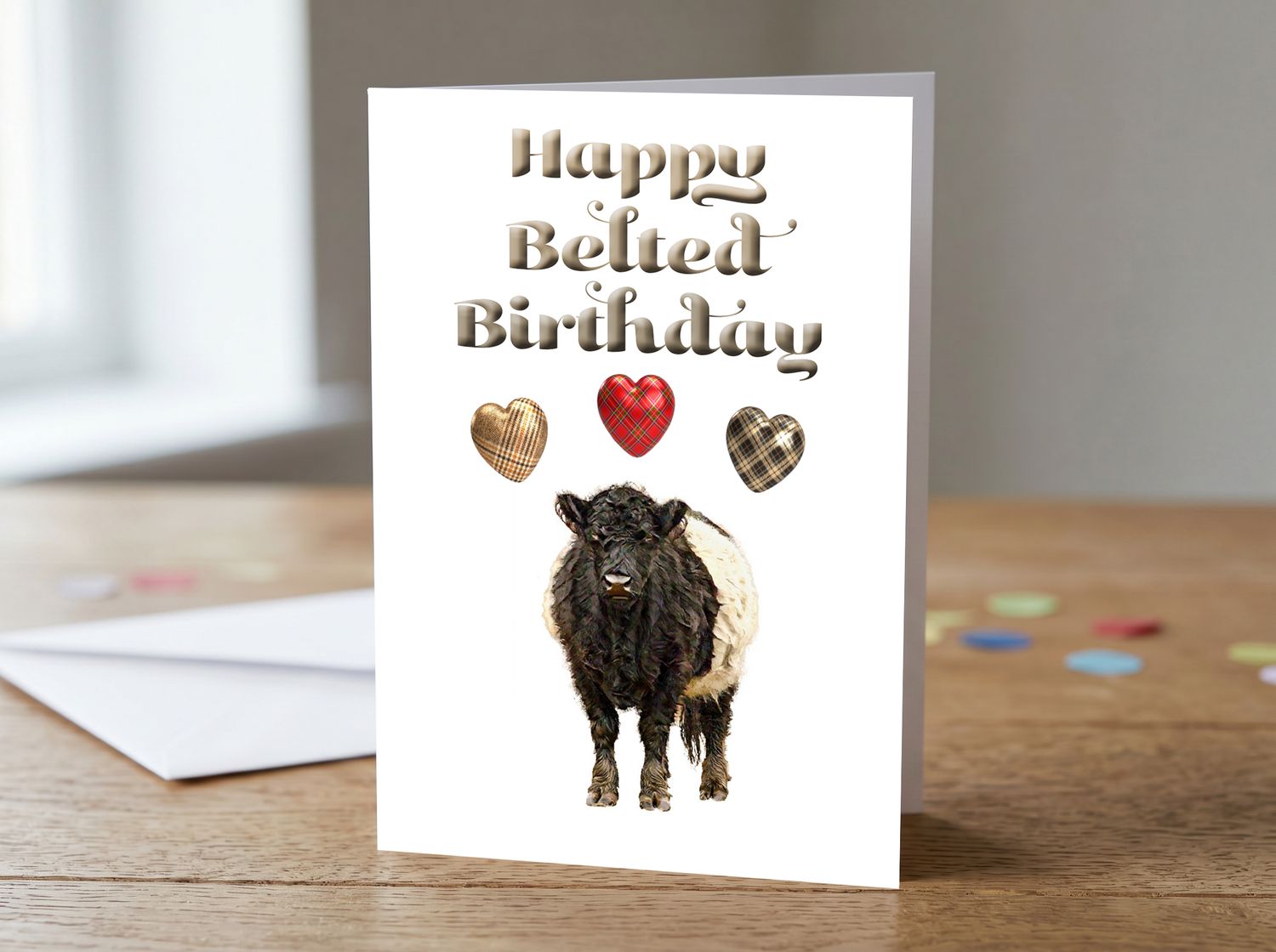 Belted Galloway Birthday Card – 5x7 Scottish Greetings Card