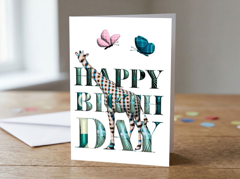 Contemporary Giraffe Happy Birthday Card – 5x7 Greetings Card