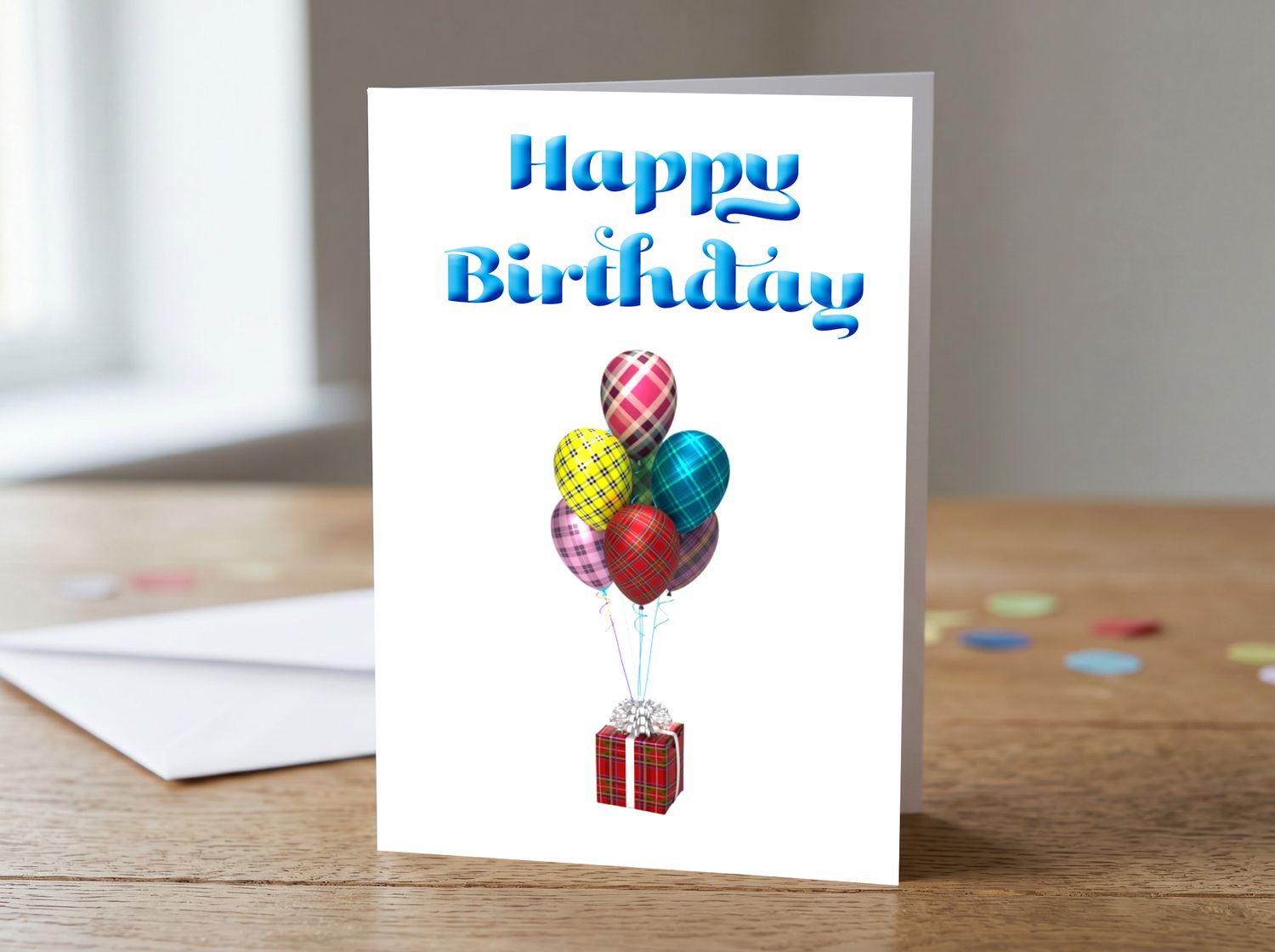 Tartan Balloon Happy Birthday Card – 5x7 Greetings Card