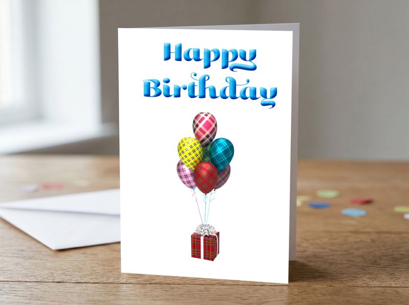Tartan Balloon Happy Birthday Card – 5x7 Greetings Card