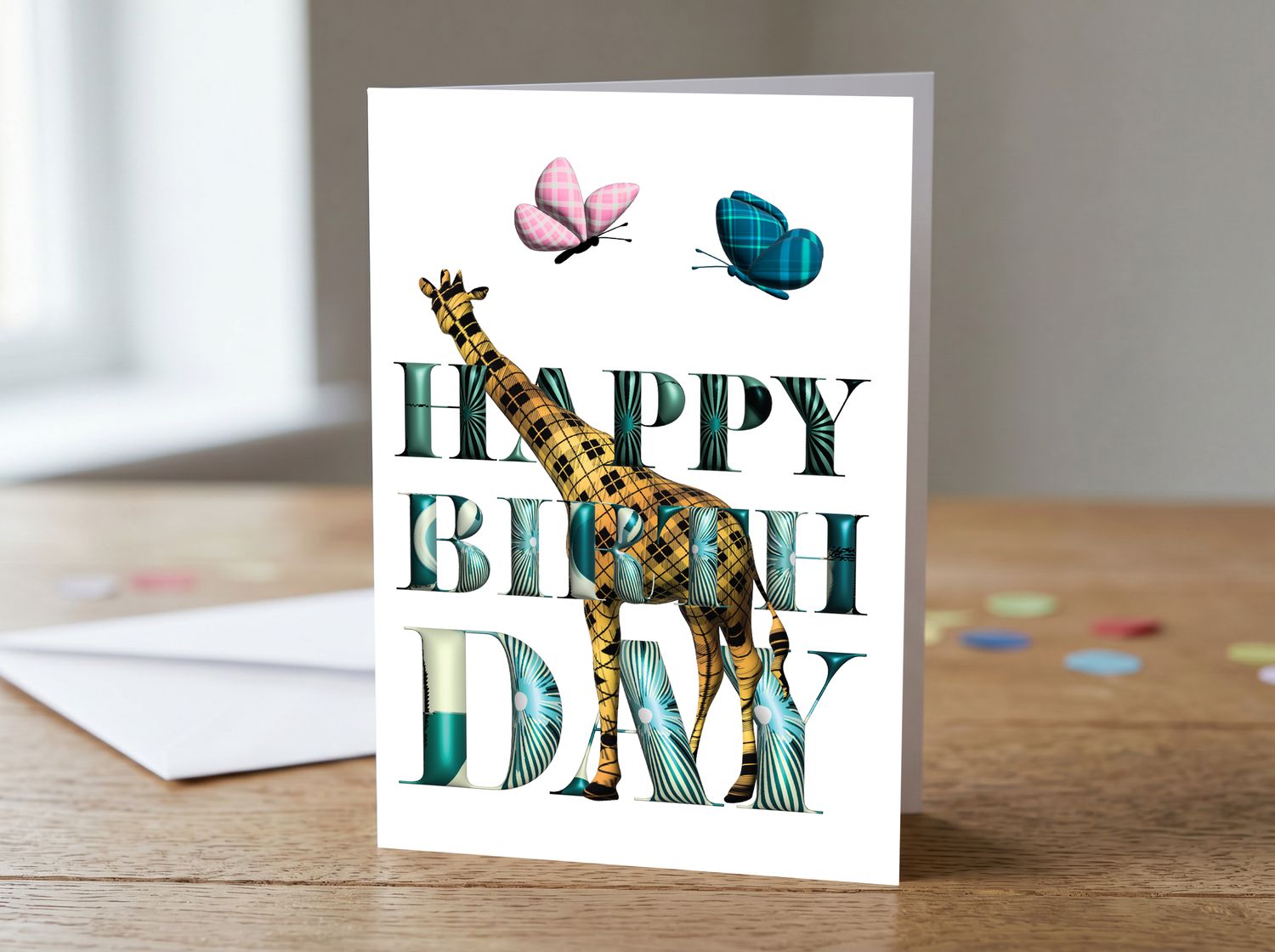 Giraffe Happy Birthday Card – 5x7 Contemporary Greetings Card