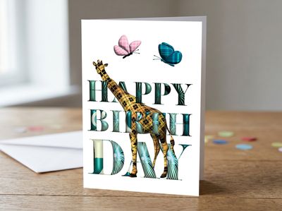 Giraffe Happy Birthday Card – 5x7 Contemporary Greetings Card