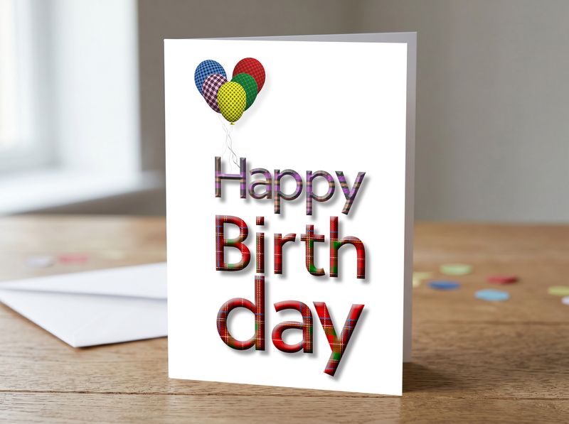 Colourful Tartan Happy Birthday Card – 5x7 Greetings Card