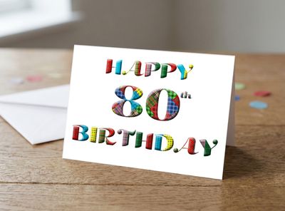 Happy 80th Birthday Tartan Greetings Card – 5x7 Inches