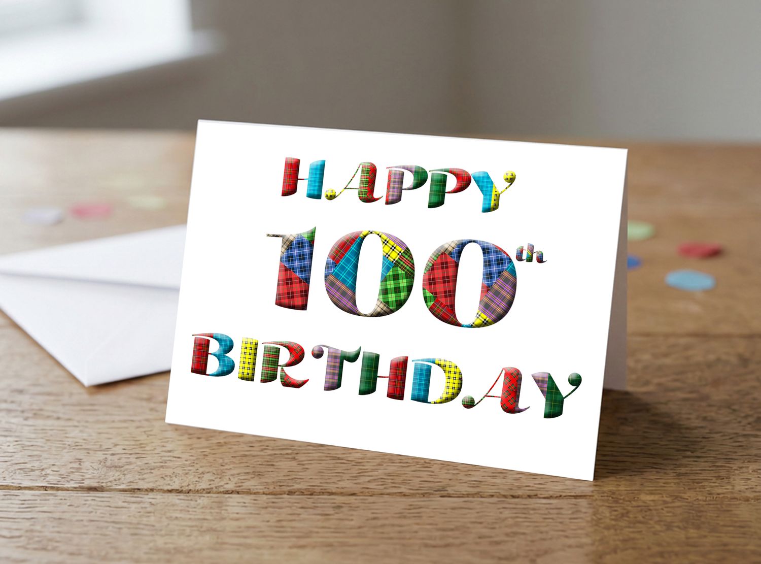 Happy 100th Birthday Tartan Greetings Card – 5x7 Inches