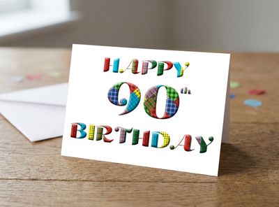 Happy 90th Birthday Tartan Greetings Card – 5x7 Inches