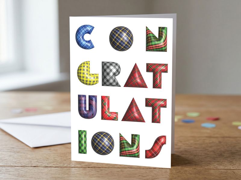 Congratulations Modern Tartan Shapes Greetings Card – 5x7 Inches