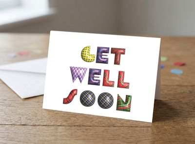Get Well Soon Tartan Bees Greetings Card – 5 x 7 Inches
