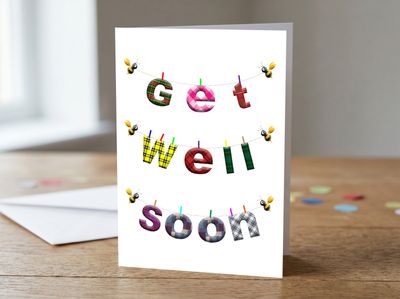 Get Well Soon Tartan Bees Greetings Card – 5 x 7 Inches