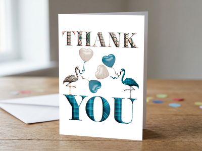 Thank You Flamingos Greetings Card 5 x 7
