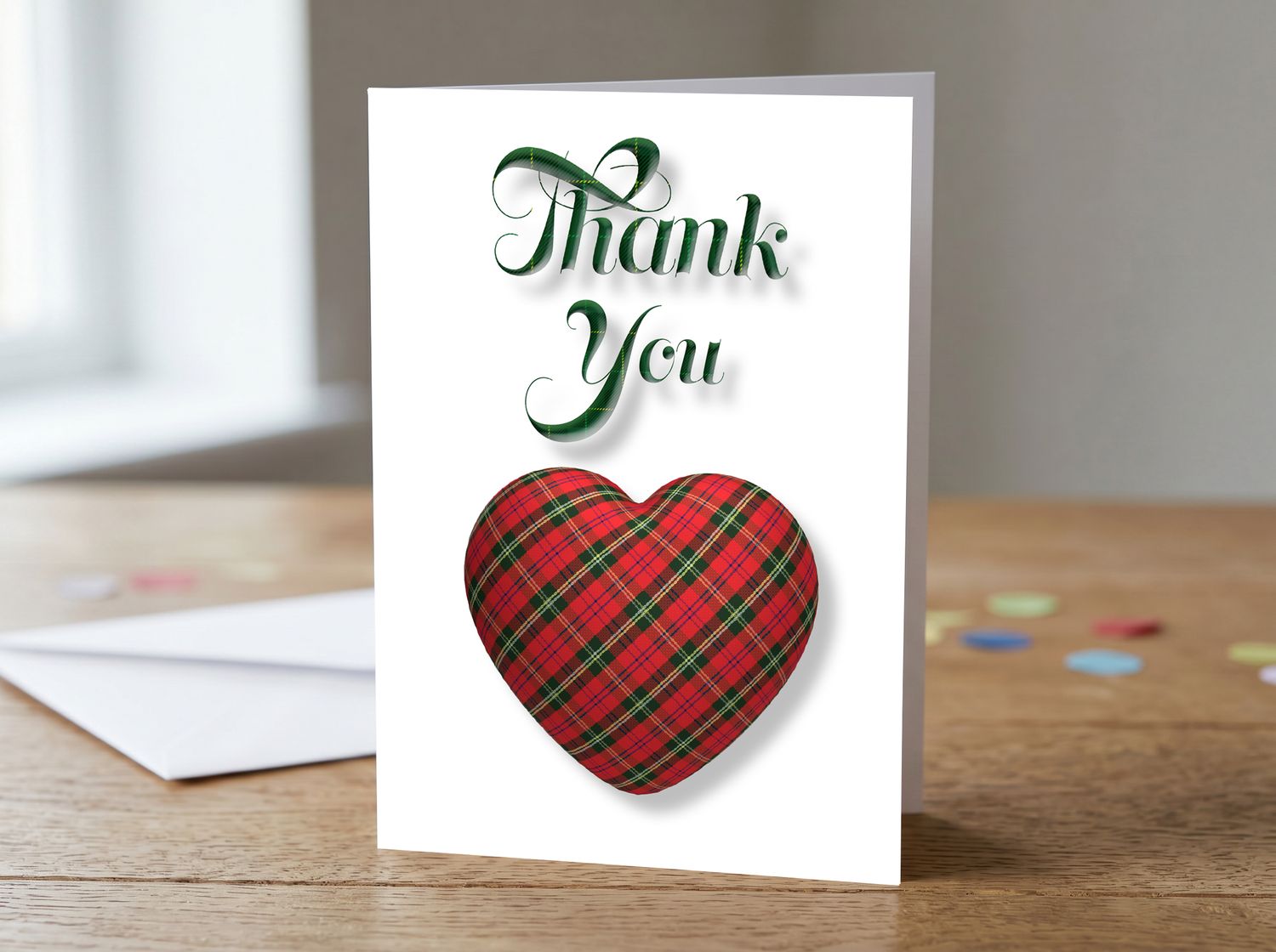 Tartan Heart Thank You Greetings Card 5 x 7