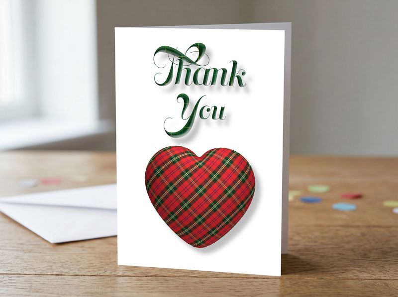 Tartan Heart Thank You Greetings Card 5 x 7