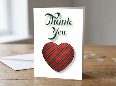 Tartan Heart Thank You Greetings Card 5 x 7
