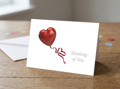 Thinking of You – Tartan Heart Balloon Greetings Card (5 x 7")