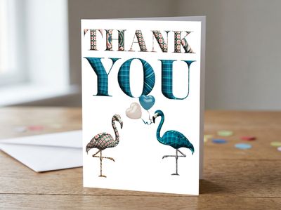 Thank You Flamingos Greetings Card 5 x 7