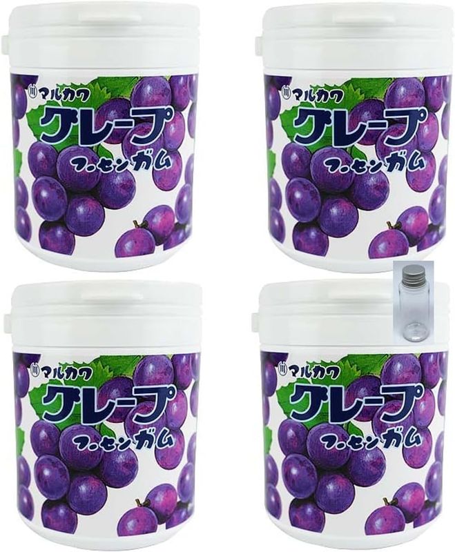Marukawa Gum Bottle Gum Assorted Set with Bonus (4 Pieces + Carrying Case, Grape)
