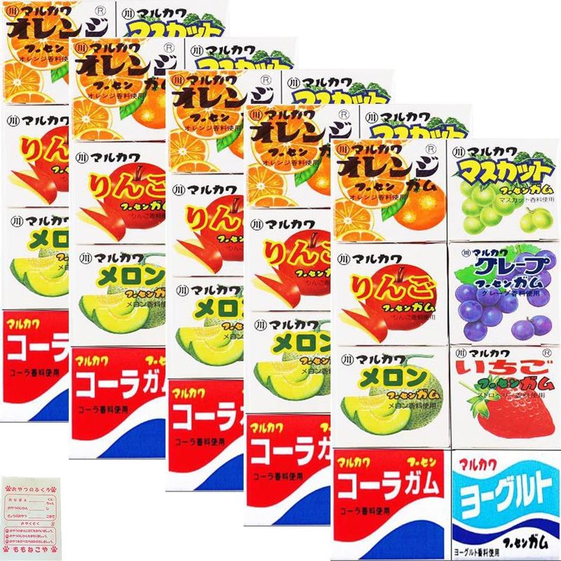 Marukawa Gum, Fussenggum, Orange, Muscat, Apple, Grape, Melon, Strawberry, Cola, Yogurt, 8 Types, 5 Each Set, 40 Pieces Set