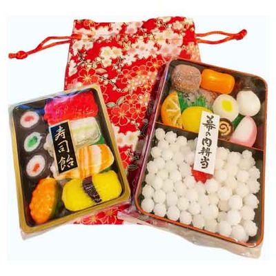 Sushi & Bento Candy Japanese Souvenir Set with Japanese Pattern Bag Sushi & Bento Candy Japanese Souvenir Set with Japanese Pattern Bag