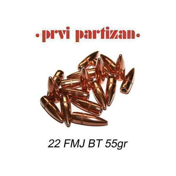 22 cal (.224) FMJ 55gr PPU Bullets Pack 100
