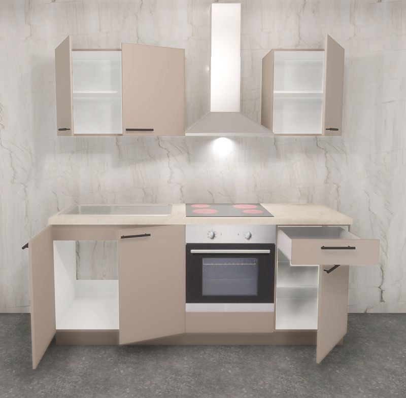 Küchenzeile 200 cm in Creme matt inkl. E-Geräte - Basic 20