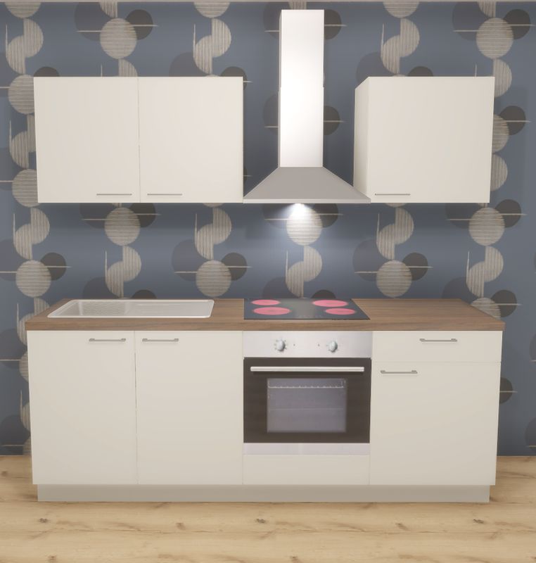 Küchenzeile 220 cm in Grau matt mit E-Geräte - Basic 24