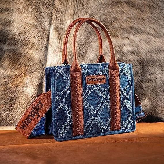 Wrangler Denim Frayed Fringe Crossbody Canvas Tote - Jean