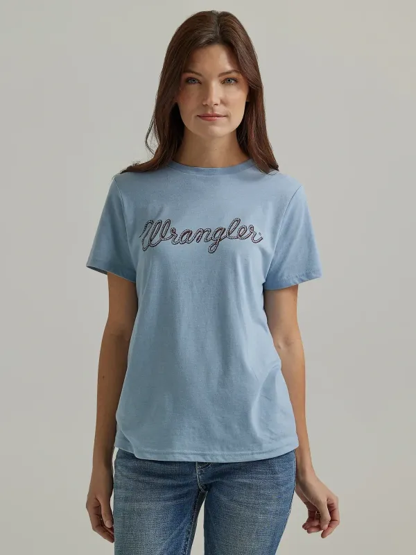 WOMEN'S WRANGLER ROPE LOGO REG FIT TEE IN ASHLEY BLUE HEATHER