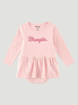 BABY GIRL'S LONG SLEEVE LOGO SKIRTED BODYSUIT IN CORAL BLUSH BABY GIRL'S LONG SLEEVE LOGO SKIRTED BODYSUIT IN CORAL BLUSH
